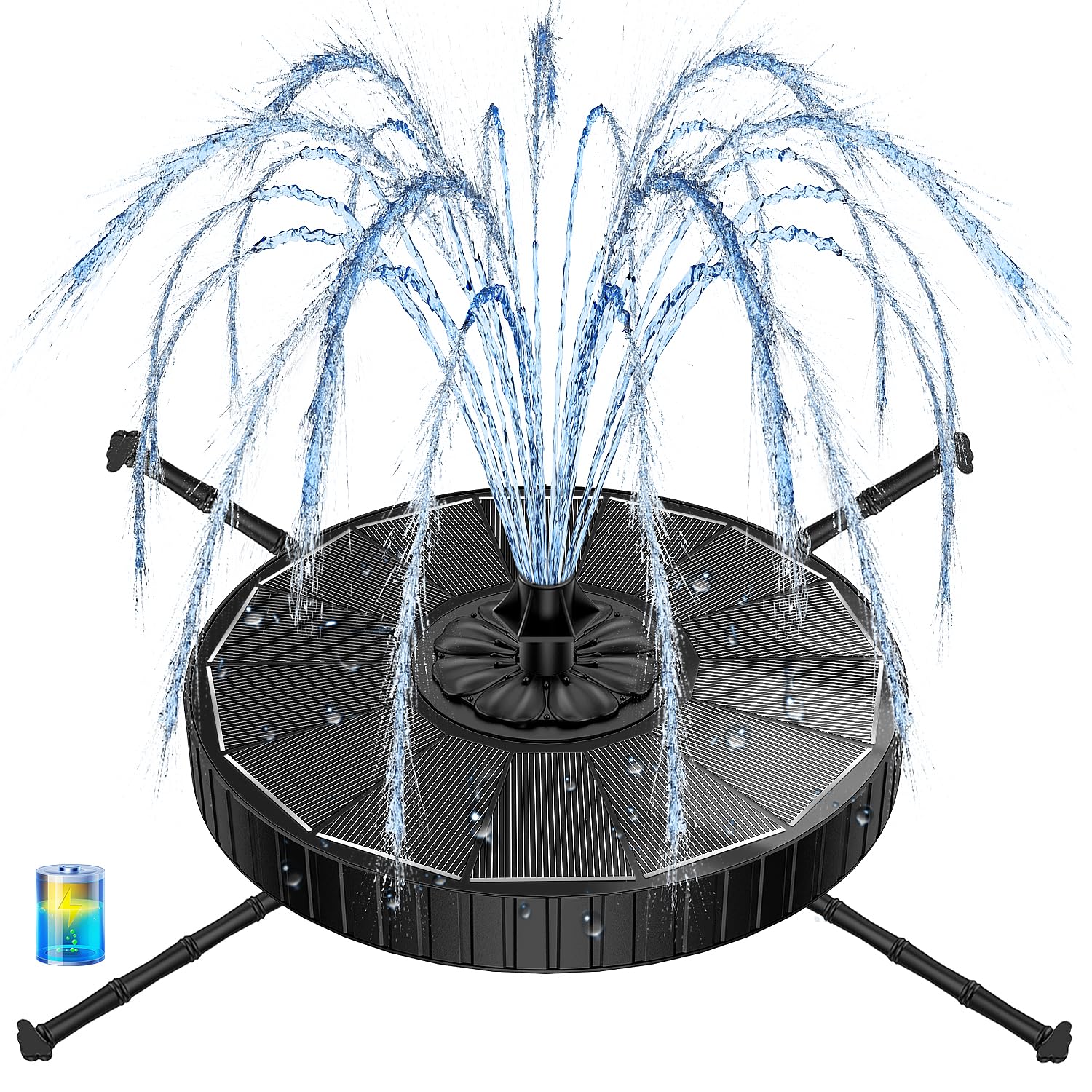 Yzert front view showing glass solar panel and pump, durable outdoor power