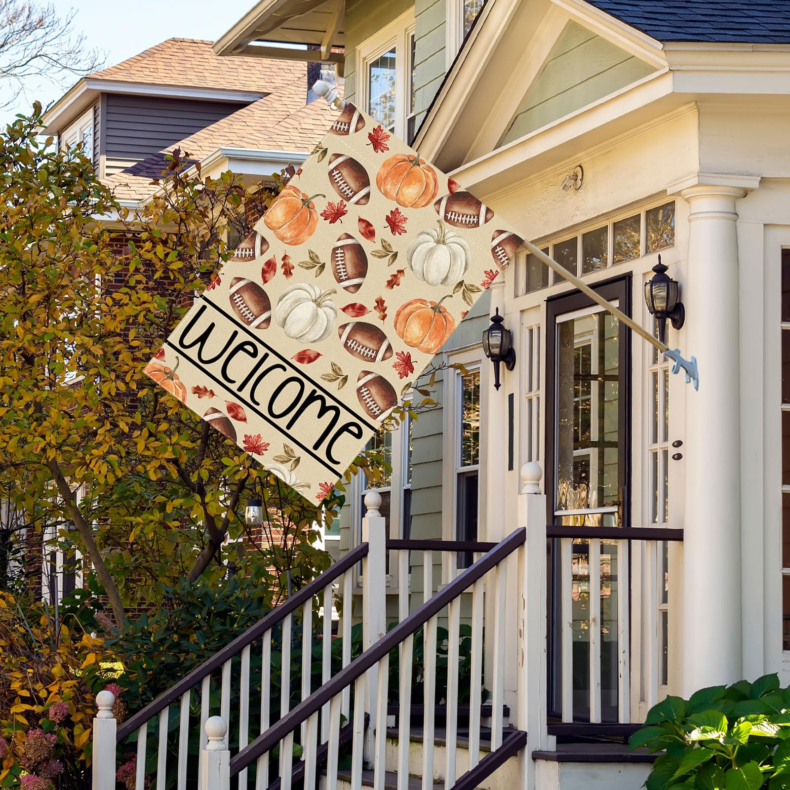 ZAEW flag installed on porch adding seasonal color and curb appeal
