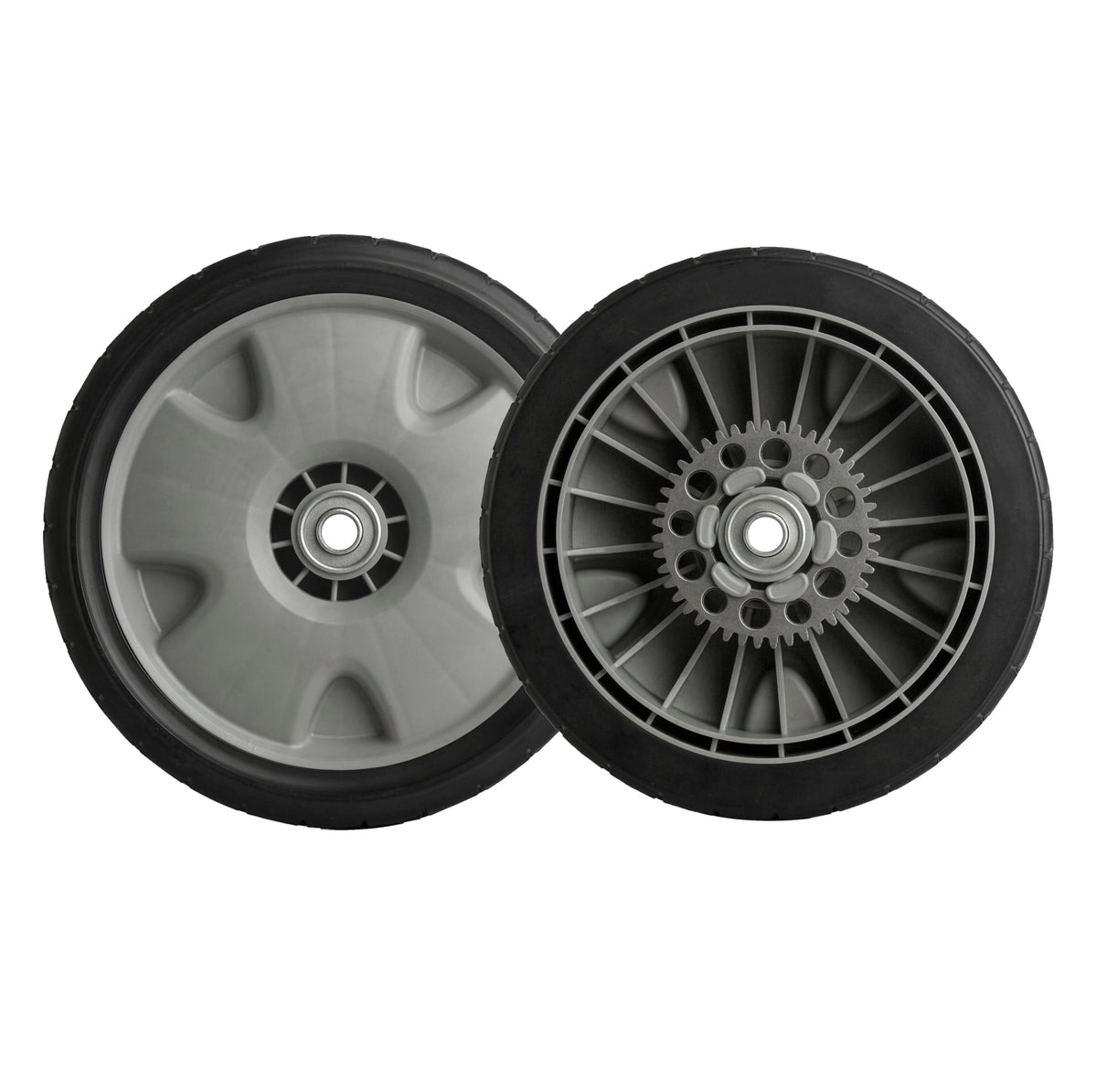 ZALANA front view of two replacement rear drive wheels showing tread and size benefit