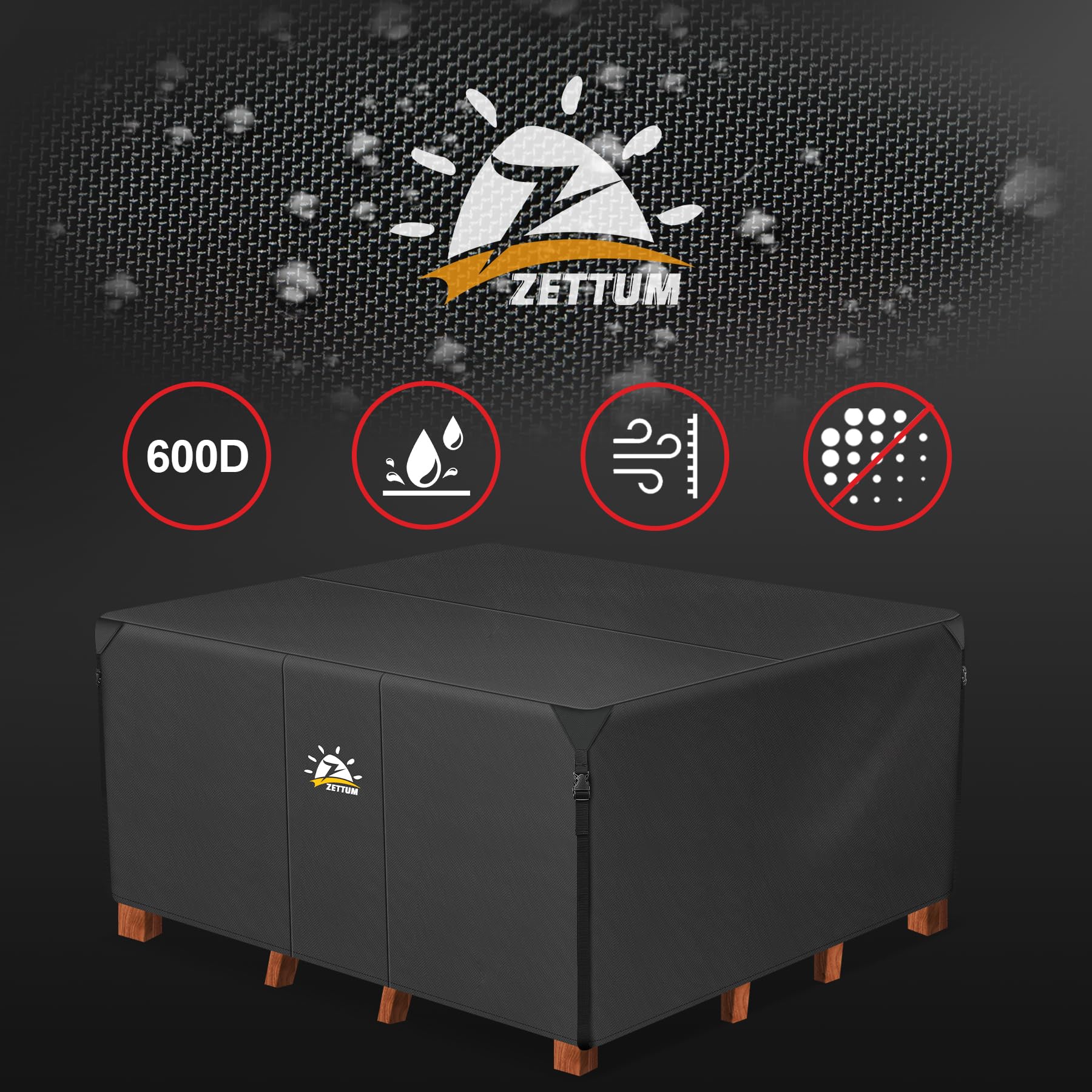 Zettum coverage showing scale over table and chairs for size confirmation