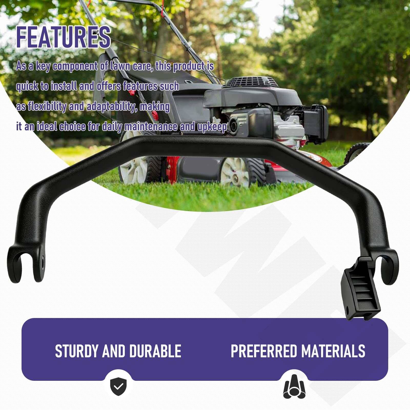 ZIZIWEI handle on mower in yard showing reliable mowing performance benefit