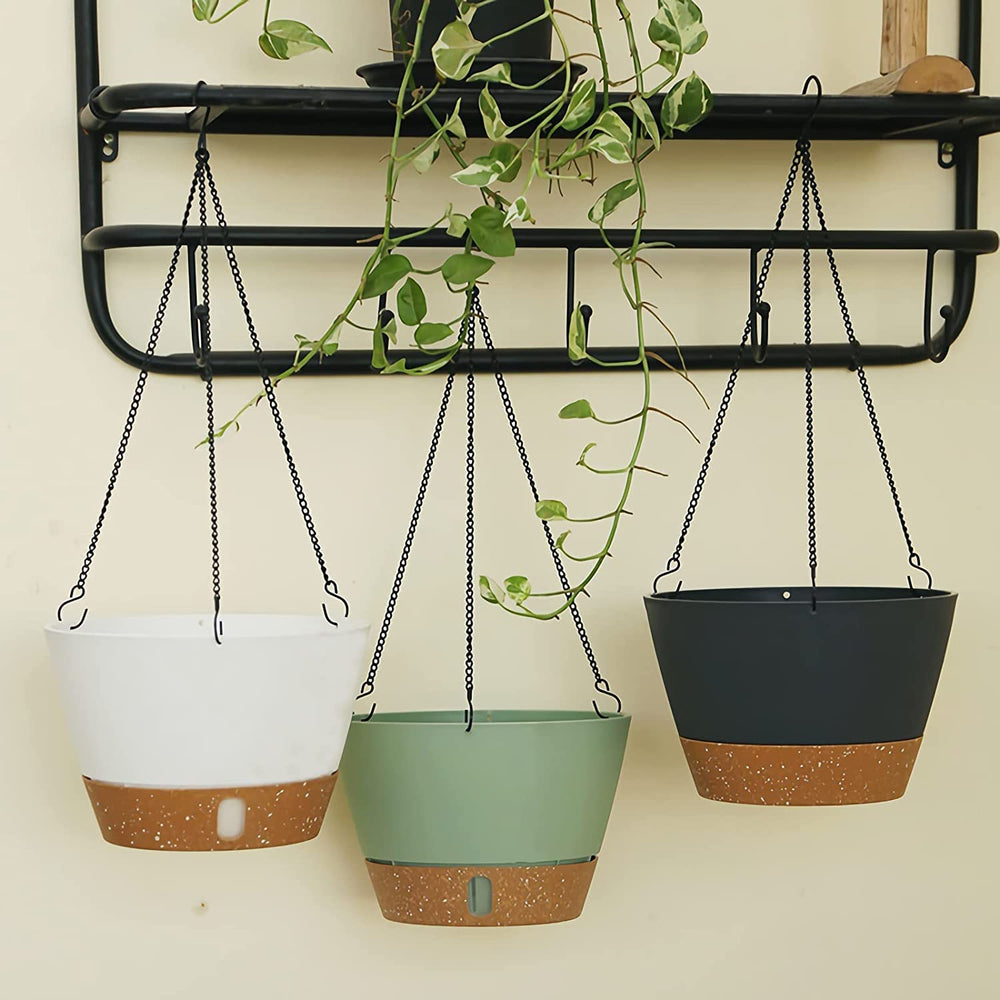 ZMTECH hanging planters on patio showing weatherproof style and versatility