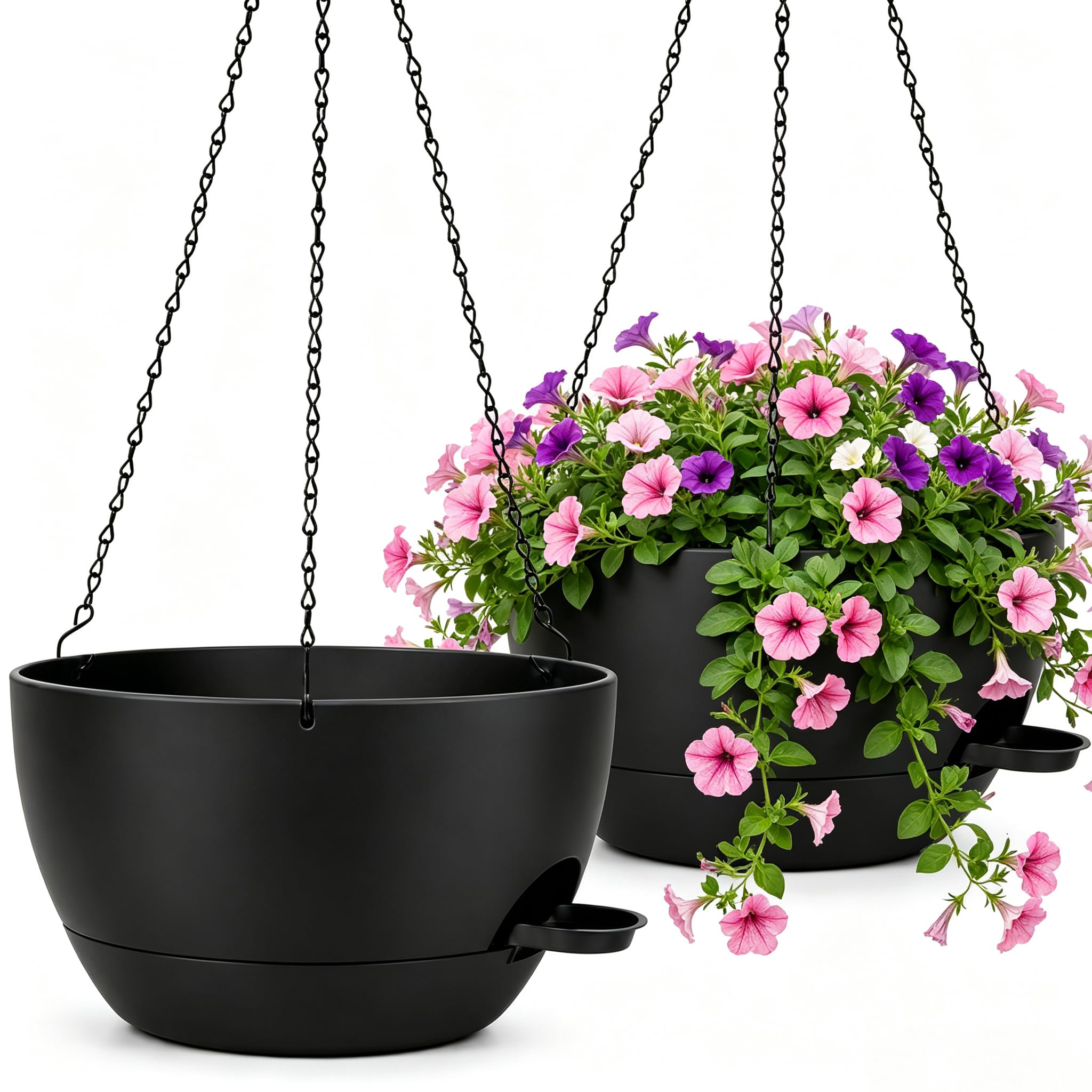 zople front view black hanging planter showing large capacity and style