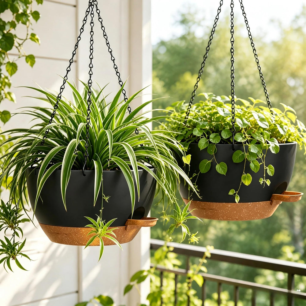 zople planted on a balcony illustrating attractive display and space-saving benefit
