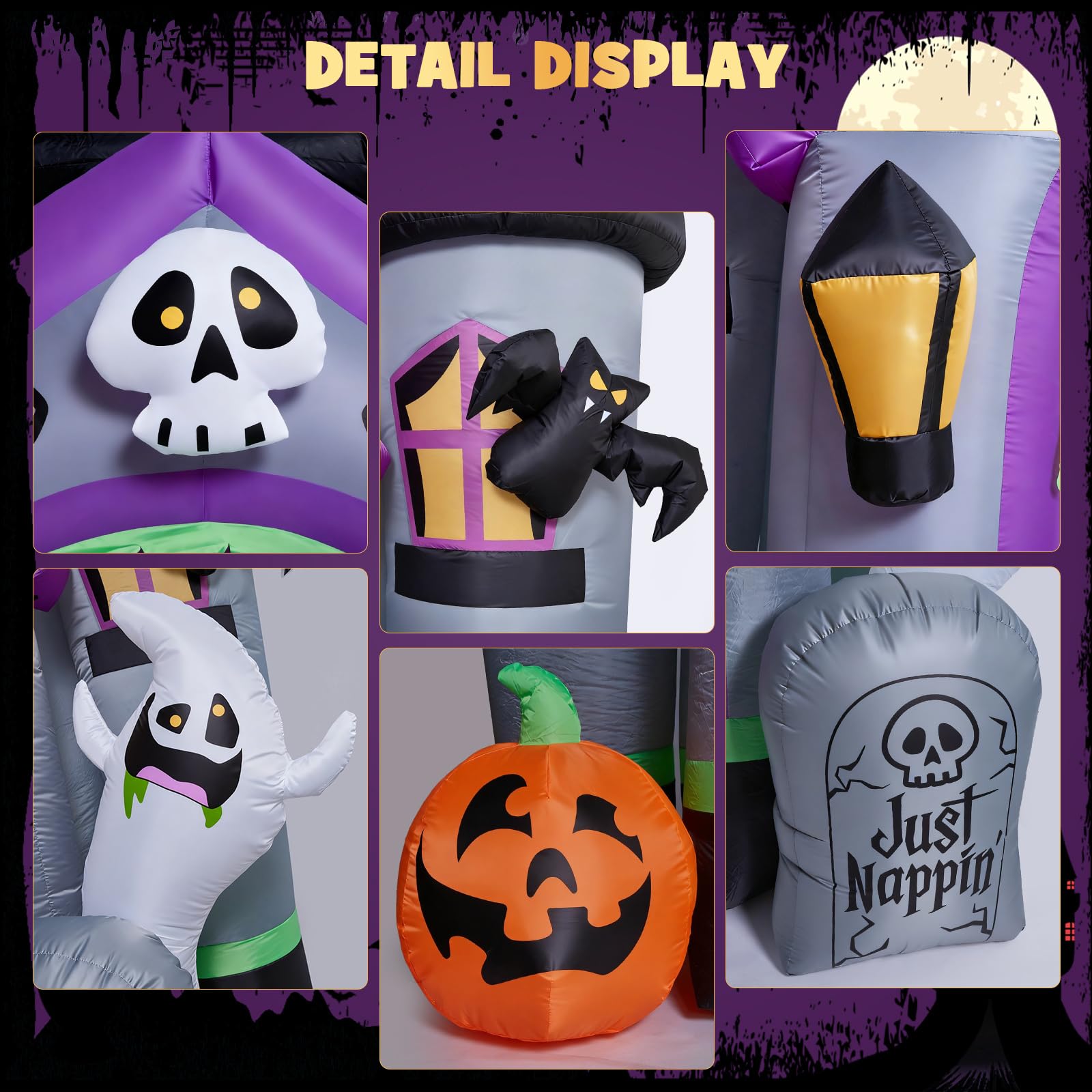 ZPISF inflatable on a front lawn at night, creates striking Halloween curb appeal